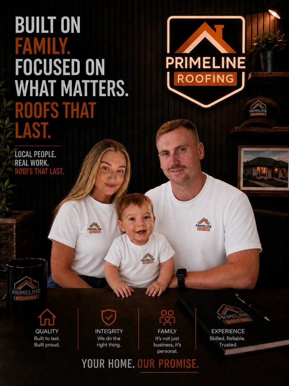 Sam, Lauren and Harvey, the family behind Primeline Roofing